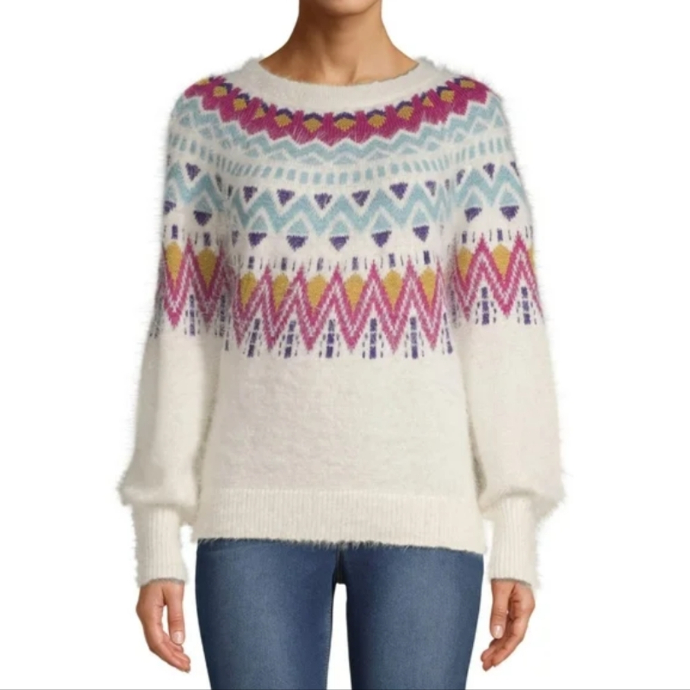 Oversized geometric pattern fuzzy eyelash sweater size small